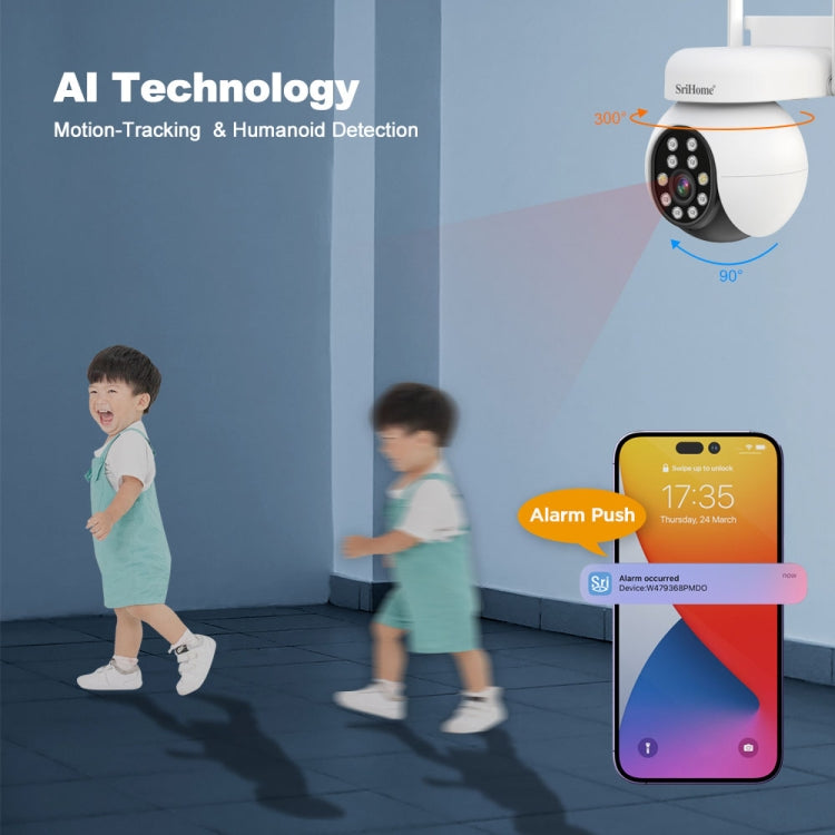 SriHome SH052 Wifi 5MP Wireless PTZ IP AI Auto Tracking Sound&Light Alarm Starlight Color Night Vision Outdoors Surveillance Camera SriHome SH052 Wifi 5MP Wireless PTZ IP AI Auto Tracking Sound&Light Alarm Starlight Color Night Vision Outdoors Surveillance Camera